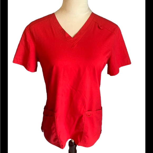 Land Prof Scrub Top Red Soft Stretch Wrinkle and Fade Resistant Small - Picture 1 of 6